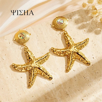 1 Pair Marine Style Simple Style Starfish Plating 304 Stainless Steel Drop Earrings