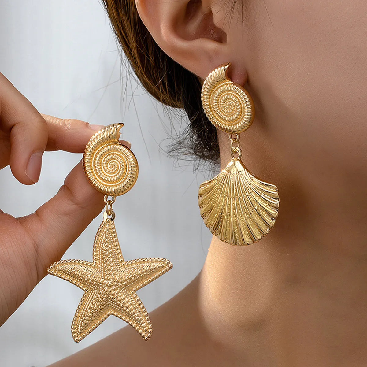 1 Pair Marine Style Simple Style Starfish Shell Plating Alloy Drop Earrings