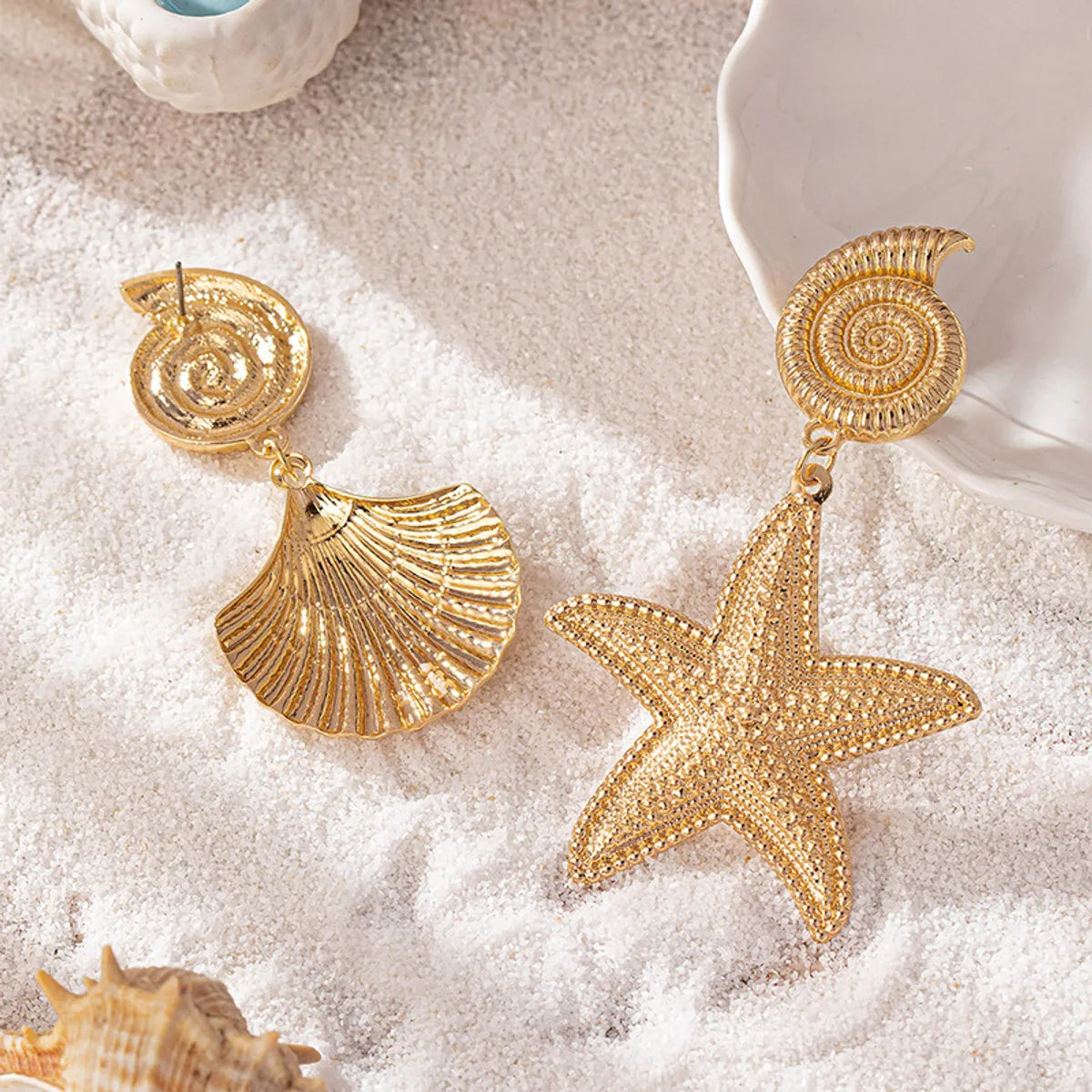 1 Pair Marine Style Simple Style Starfish Shell Plating Alloy Drop Earrings