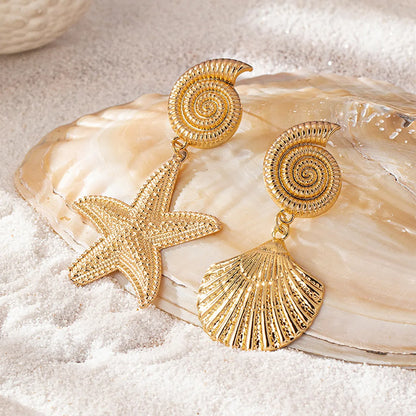 1 Pair Marine Style Simple Style Starfish Shell Plating Alloy Drop Earrings