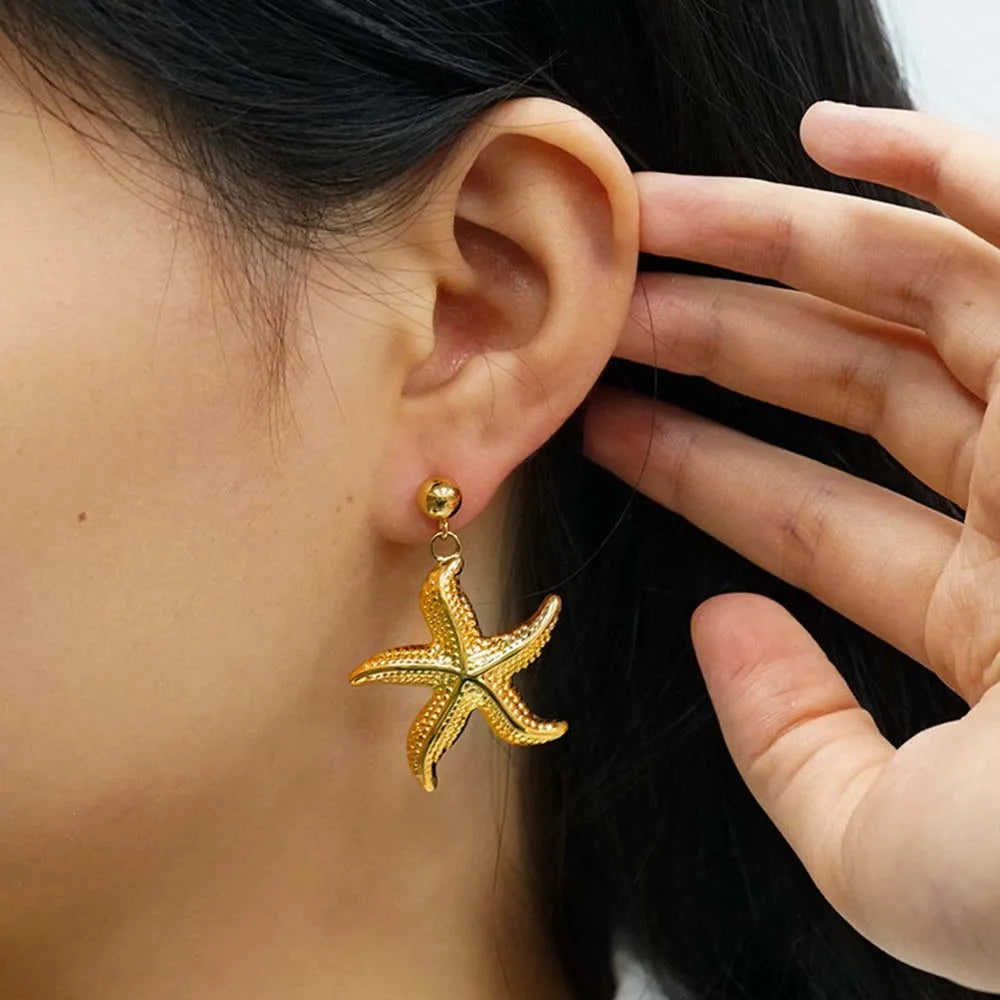 1 Pair Marine Style Starfish Octopus Shell 304 Stainless Steel Drop Earrings