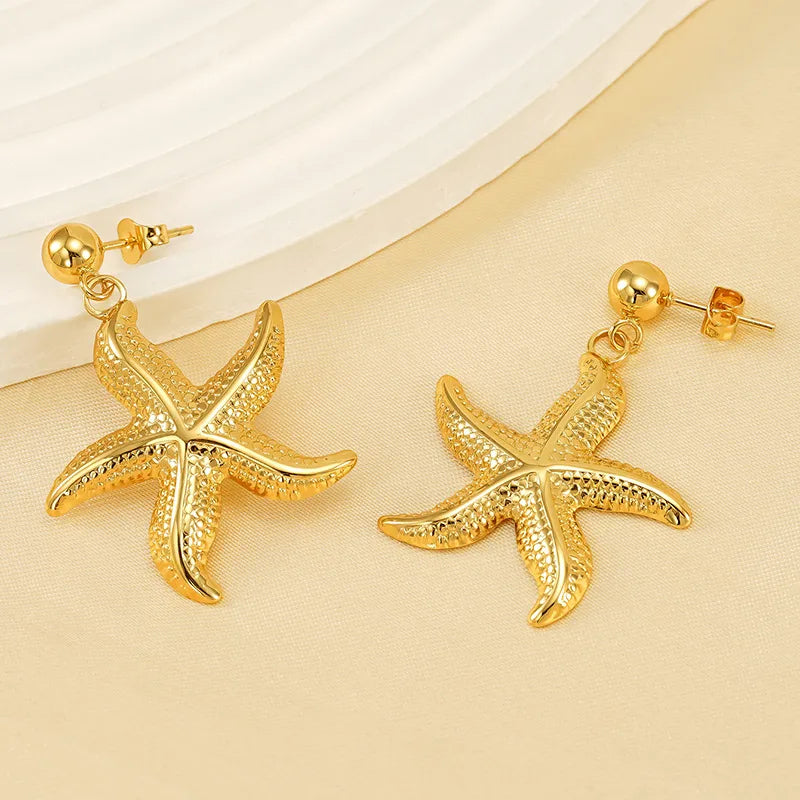 1 Pair Marine Style Starfish Octopus Shell 304 Stainless Steel Drop Earrings