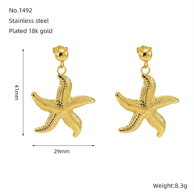 1 Pair Marine Style Starfish Octopus Shell 304 Stainless Steel Drop Earrings