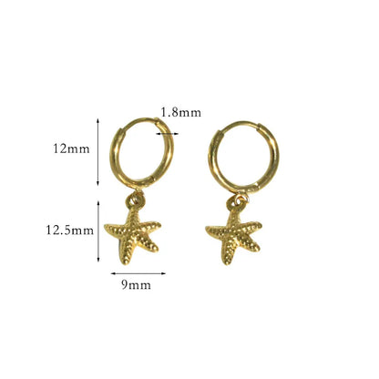 1 Pair Marine Style Starfish Shell 304 Stainless Steel Drop Earrings