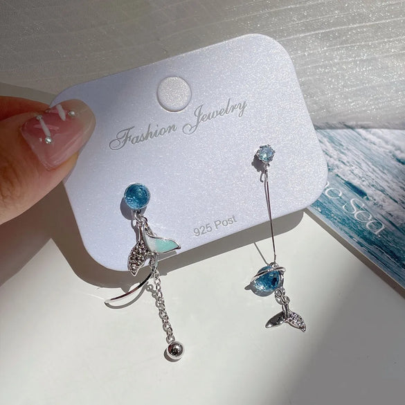 1 Pair Marine Style Sweet Starfish Shell Fish Tail Alloy Resin Drop Earrings Ear Studs