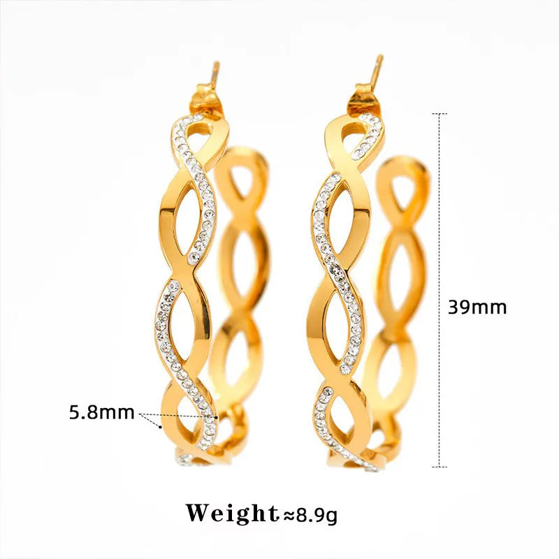 1 Pair Modern Style Artistic C Shape Hollow Out Inlay 304 Stainless Steel Zircon 16K Gold Plated White Gold Plated Gold Plated Ear Studs