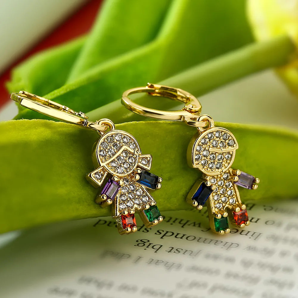 1 Pair Modern Style Artistic Cartoon Character Plating Inlay Copper Zircon 18k Gold Plated Drop Earrings