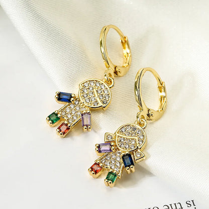 1 Pair Modern Style Artistic Cartoon Character Plating Inlay Copper Zircon 18k Gold Plated Drop Earrings