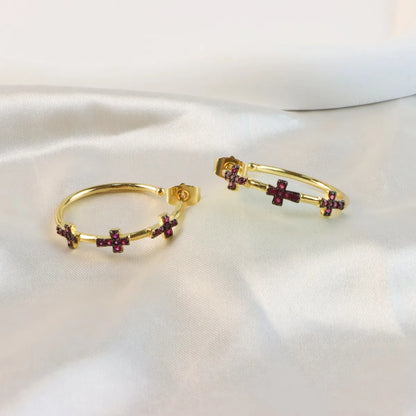 1 Pair Modern Style Artistic Cross Plating Inlay Copper Zircon 18K Gold Plated Ear Studs