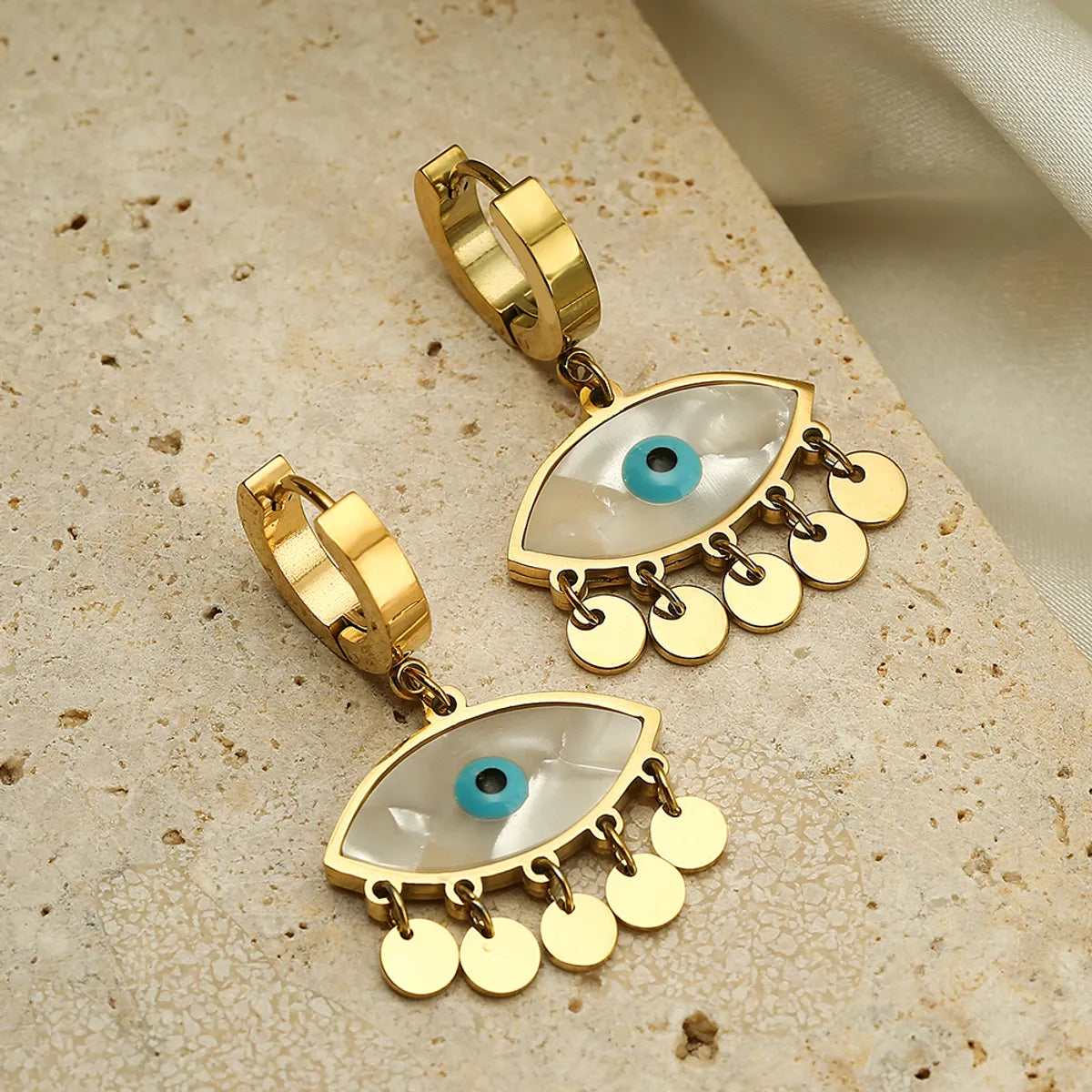 1 Pair Modern Style Artistic Devil's Eye Plating Titanium Steel 18k Gold Plated Drop Earrings