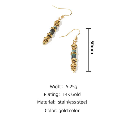 1 Pair Modern Style Artistic Round Plating Stainless Steel Natural Stone 18k Gold Plated Drop Earrings