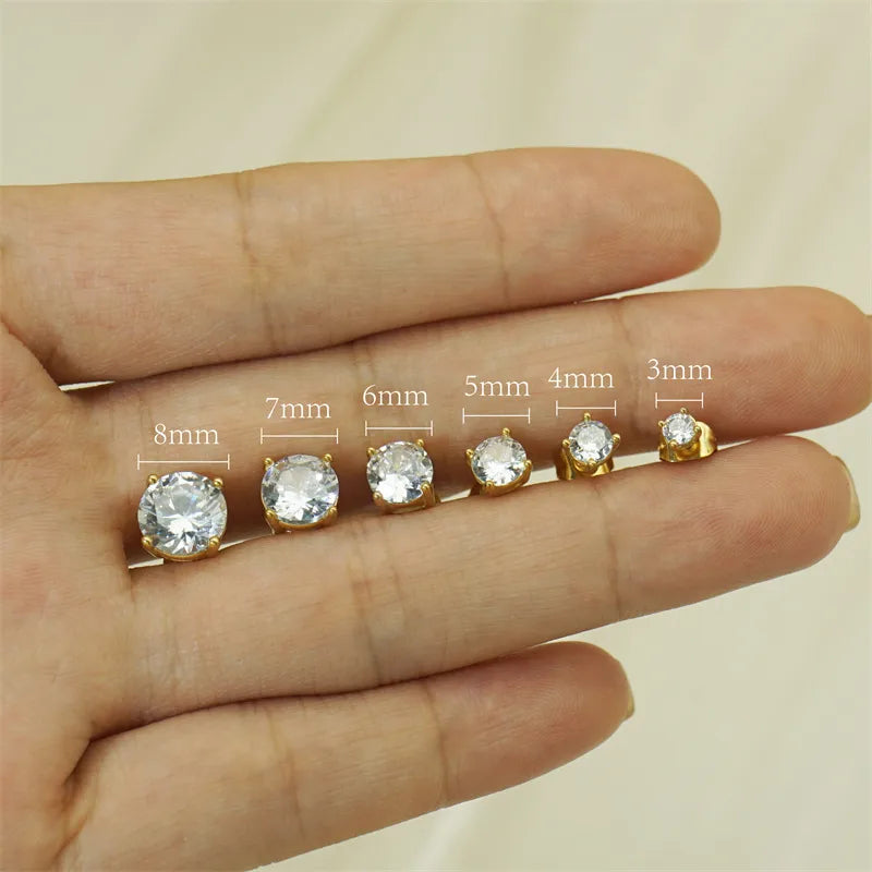 1 Pair Modern Style Artistic Shiny Round Plating Inlay 304 Stainless Steel Zircon 18K Gold Plated Ear Studs