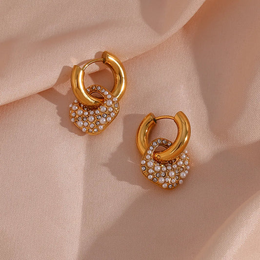 1 Pair Modern Style Artistic Square Stainless Steel Plating Inlay Artificial Pearls Rhinestones 18k Gold Plated Drop Earrings