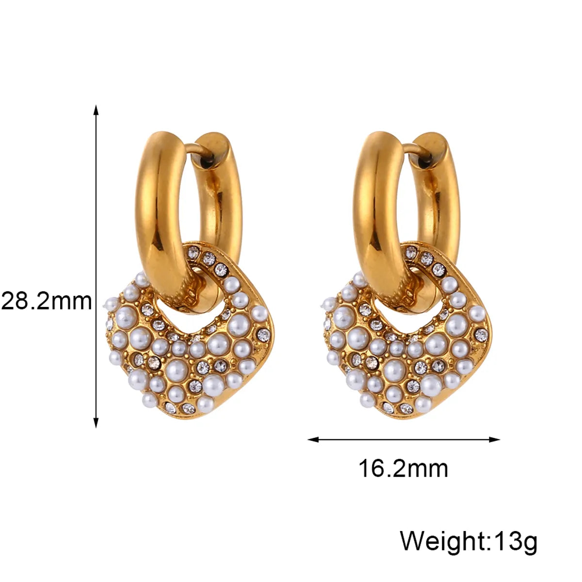 1 Pair Modern Style Artistic Square Stainless Steel Plating Inlay Artificial Pearls Rhinestones 18k Gold Plated Drop Earrings