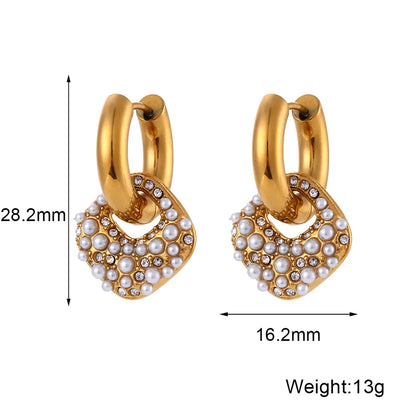 1 Pair Modern Style Artistic Square Stainless Steel Plating Inlay Artificial Pearls Rhinestones 18k Gold Plated Drop Earrings