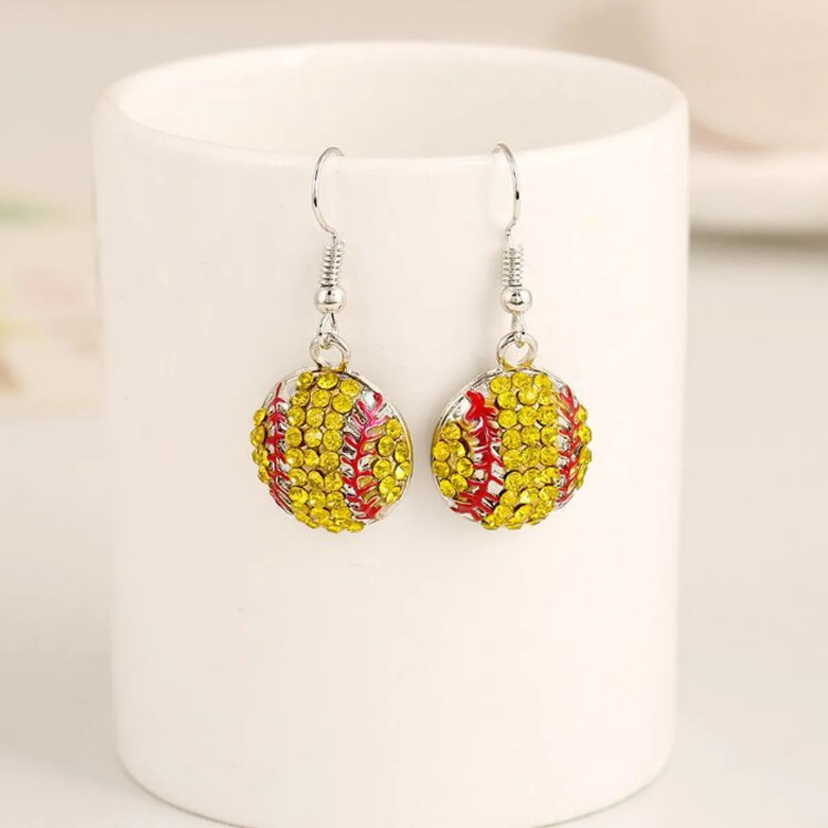 1 Pair Modern Style Baseball Basketball Football Inlay Zinc Alloy Rhinestones Drop Earrings