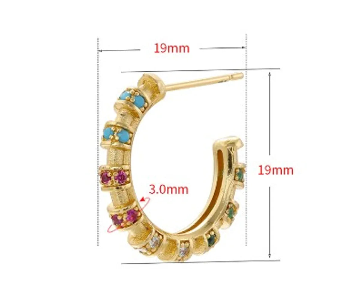 1 Pair Modern Style C Shape Plating Inlay Copper Zircon 18k Gold Plated Ear Studs