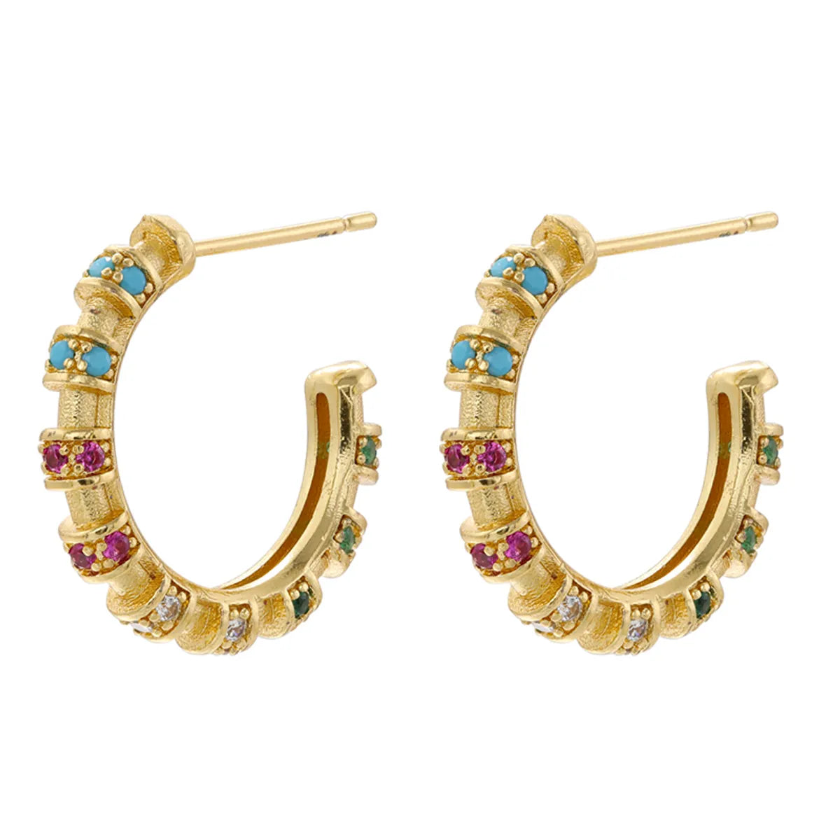 1 Pair Modern Style C Shape Plating Inlay Copper Zircon 18k Gold Plated Ear Studs