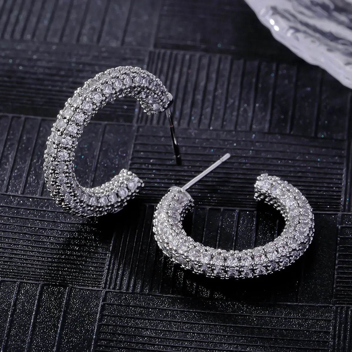 1 Pair Modern Style C Shape Plating Inlay Copper Zircon 18k Gold Plated White Gold Plated Ear Studs