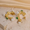 1 Pair Modern Style C Shape Plating Inlay 304 Stainless Steel Pearl Zircon 14K Gold Plated Earrings