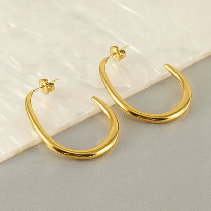 1 Pair Modern Style C Shape Plating Stainless Steel Titanium Steel 18K Gold Plated Ear Studs