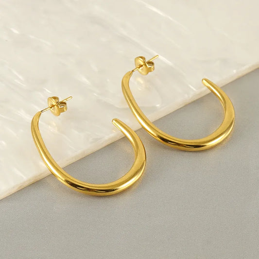 1 Pair Modern Style C Shape Plating Stainless Steel Titanium Steel 18K Gold Plated Ear Studs