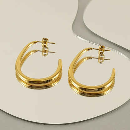 1 Pair Modern Style C Shape Plating Stainless Steel Titanium Steel 18K Gold Plated Ear Studs