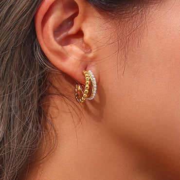 1 Pair Modern Style C Shape Plating Inlay Stainless Steel Artificial Pearls 18k Gold Plated Ear Studs