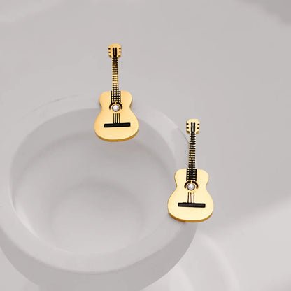 1 Pair Modern Style Classic Style Artistic Guitar Inlay 304 Stainless Steel Rhinestones 18K Gold Plated Ear Studs