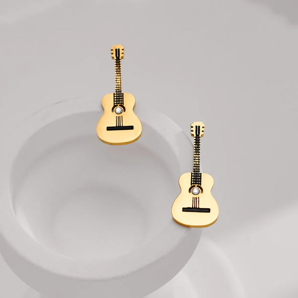 1 Pair Modern Style Classic Style Artistic Guitar Inlay 304 Stainless Steel Rhinestones 18K Gold Plated Ear Studs