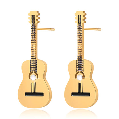 1 Pair Modern Style Classic Style Artistic Guitar Inlay 304 Stainless Steel Rhinestones 18K Gold Plated Ear Studs