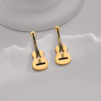 1 Pair Modern Style Classic Style Artistic Guitar Inlay 304 Stainless Steel Rhinestones 18K Gold Plated Ear Studs