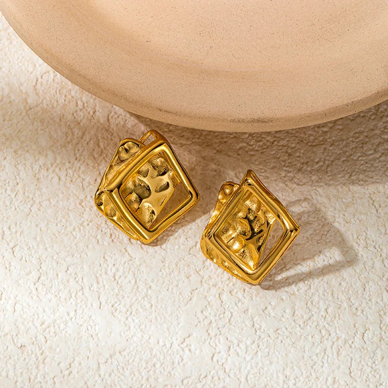 1 Pair Modern Style Classic Style Artistic Square Plating Hollow Out 304 Stainless Steel 14K Gold Plated Ear Studs