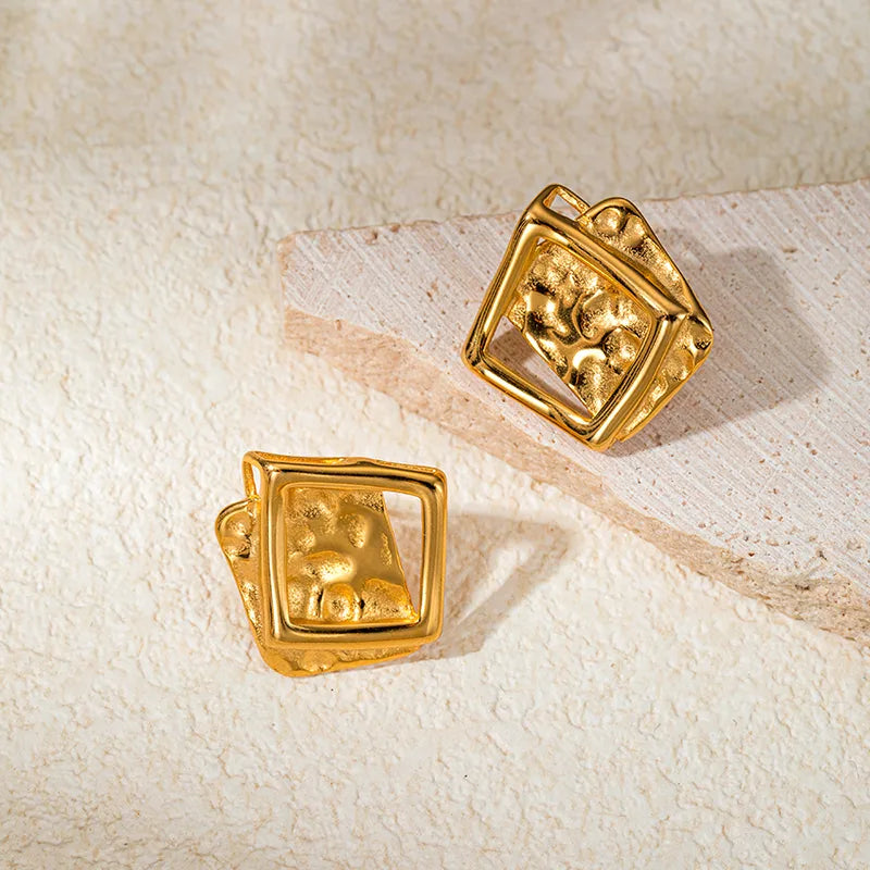 1 Pair Modern Style Classic Style Artistic Square Plating Hollow Out 304 Stainless Steel 14K Gold Plated Ear Studs