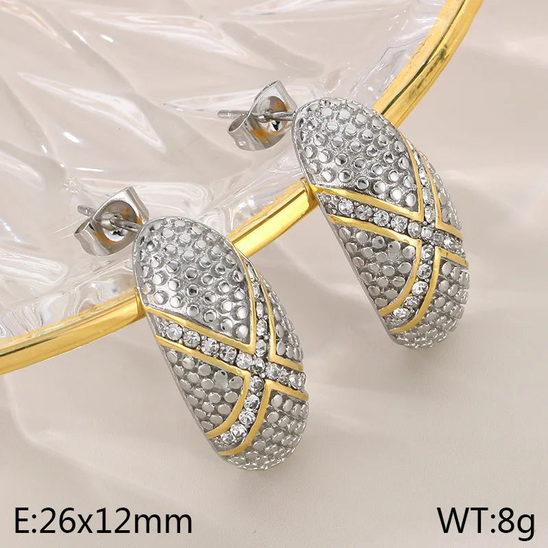 1 Pair Modern Style Classic Style C Shape Inlay 304 Stainless Steel Rhinestones 18K Gold Plated Ear Studs