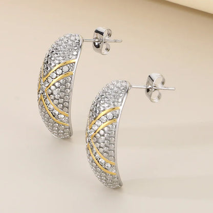 1 Pair Modern Style Classic Style C Shape Inlay 304 Stainless Steel Rhinestones 18K Gold Plated Ear Studs