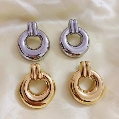 1 Pair Modern Style Classic Style Circle Plating 304 Stainless Steel 18K Gold Plated Drop Earrings