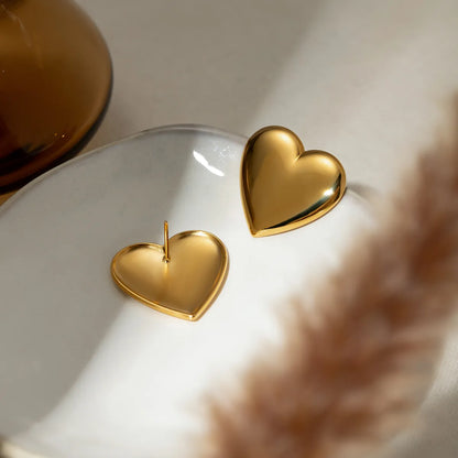 1 Pair Modern Style Classic Style Commute Heart Shape Solid Color Plating 304 Stainless Steel 18K Gold Plated Ear Studs