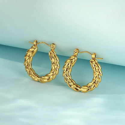 1 Pair Modern Style Classic Style Commute Solid Color Grain 304 Stainless Steel 18K Gold Plated Hoop Earrings