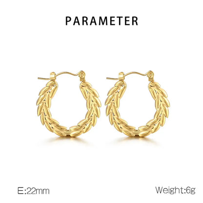 1 Pair Modern Style Classic Style Commute Solid Color Grain 304 Stainless Steel 18K Gold Plated Hoop Earrings