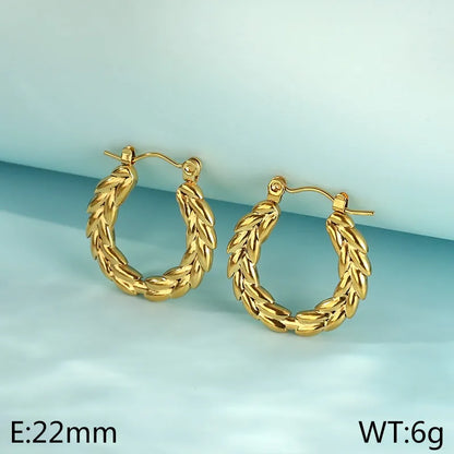 1 Pair Modern Style Classic Style Commute Solid Color Grain 304 Stainless Steel 18K Gold Plated Hoop Earrings