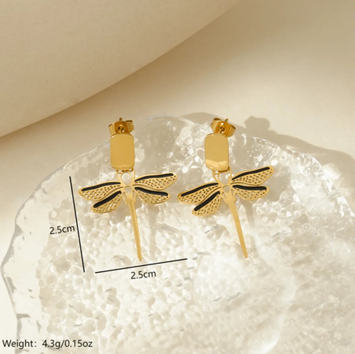 1 Pair Modern Style Classic Style Dragonfly Polishing Enamel Plating 304 Stainless Steel Drop Earrings