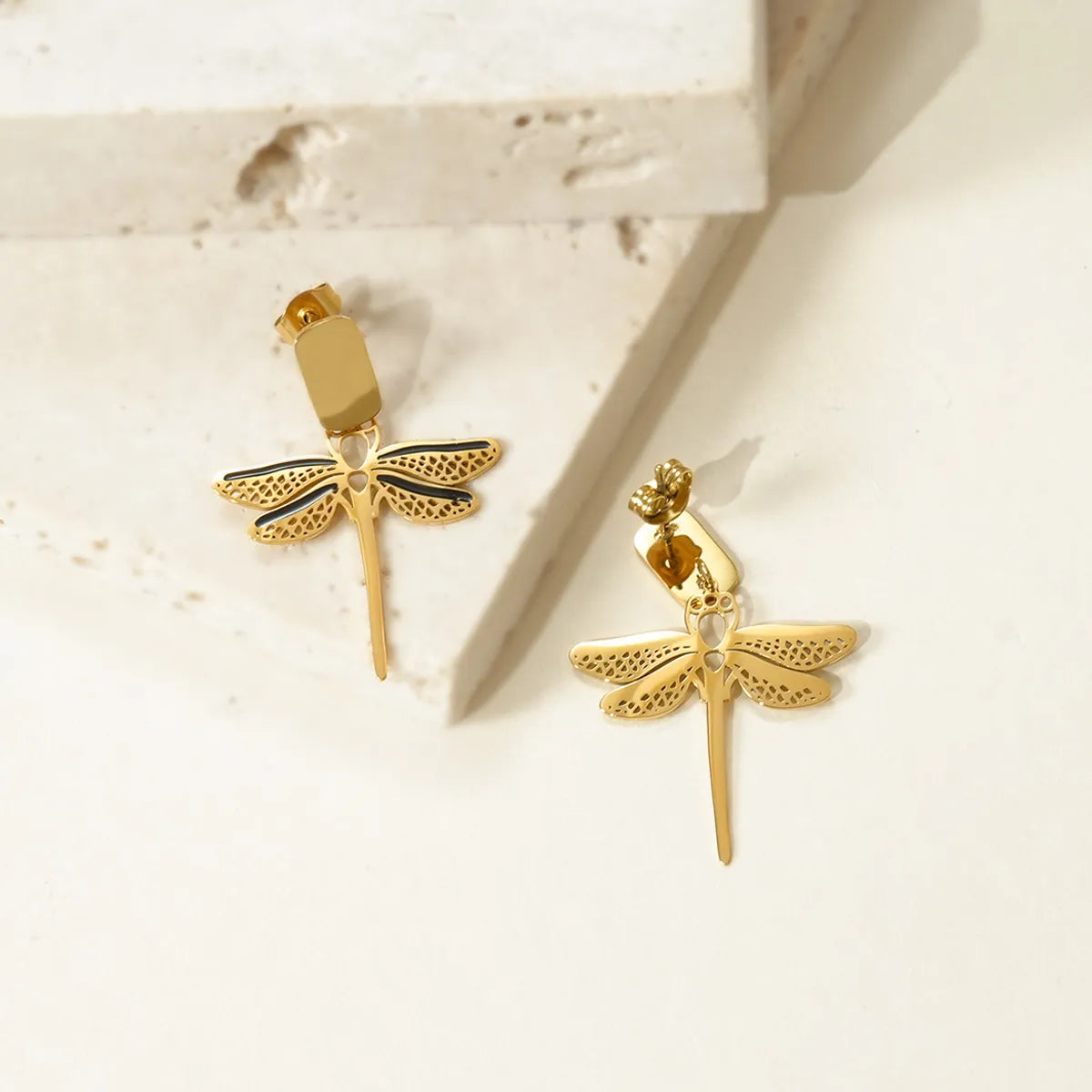 1 Pair Modern Style Classic Style Dragonfly Polishing Enamel Plating 304 Stainless Steel Drop Earrings