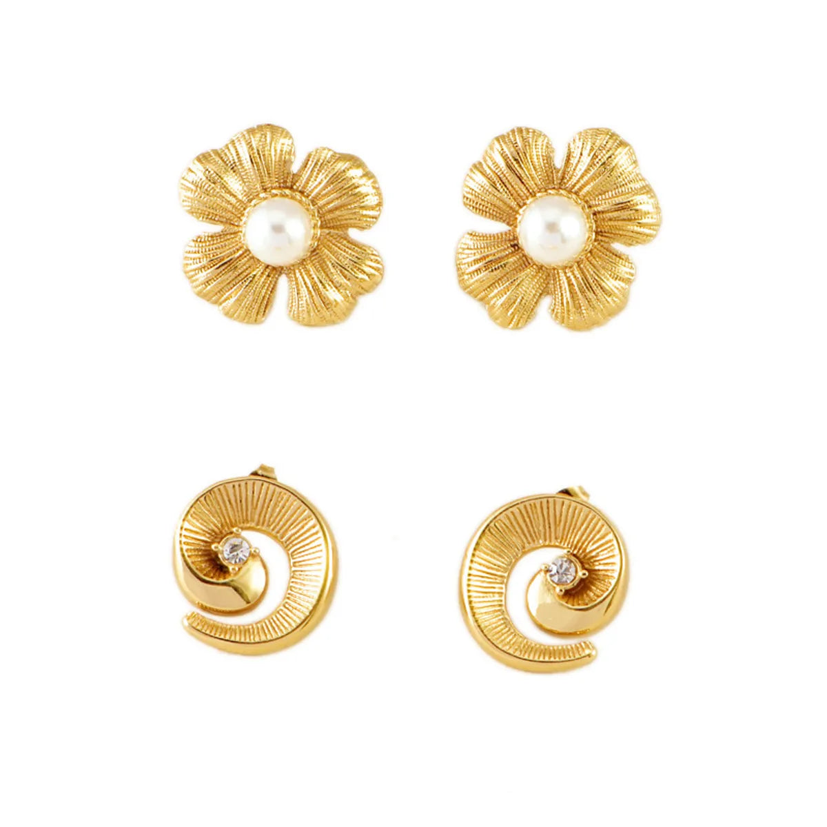 1 Pair Modern Style Classic Style Flower Plating Inlay 304 Stainless Steel Artificial Pearls Rhinestones Ear Studs