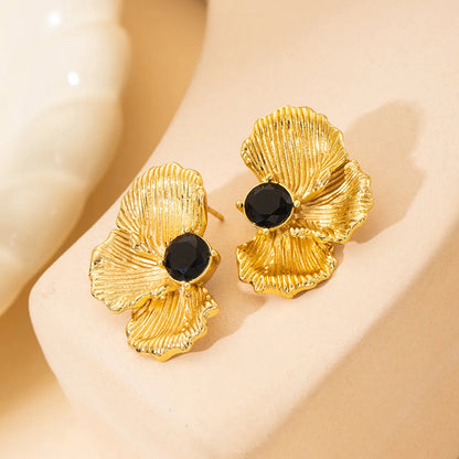 1 Pair Modern Style Classic Style Flower Plating Inlay 304 Stainless Steel Rhinestones Ear Studs