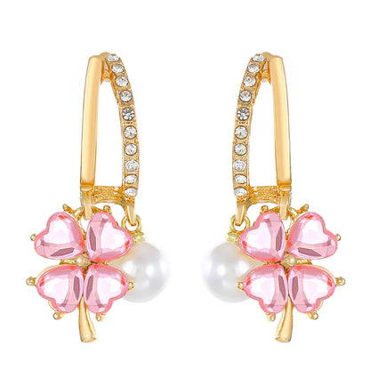 1 Pair Modern Style Classic Style Geometric Flower Inlay Alloy Rhinestones Drop Earrings