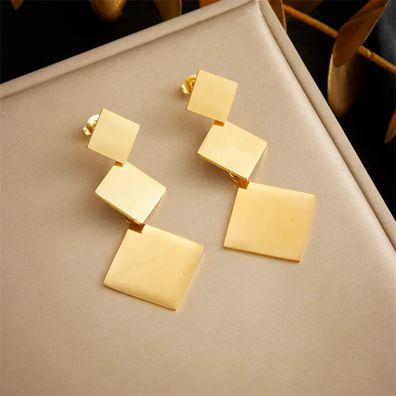 1 Pair Modern Style Classic Style Geometric Rhombus Metal 304 Stainless Steel 18K Gold Plated Drop Earrings