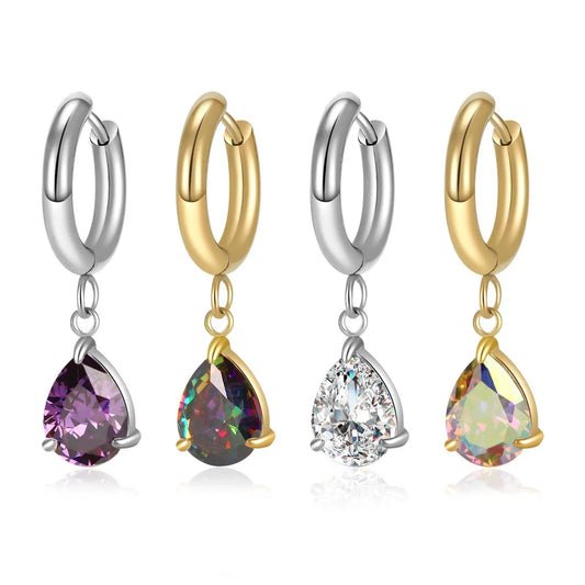 1 Pair Modern Style Classic Style Geometric Water Droplets Plating Inlay 304 Stainless Steel Zircon Drop Earrings