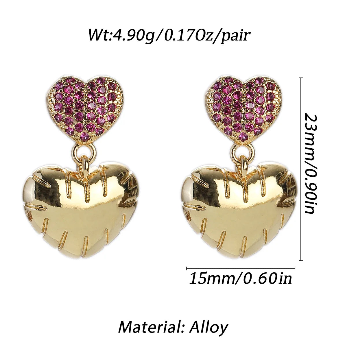 1 Pair Modern Style Classic Style Heart Shape Plating Inlay Copper Zircon Gold Plated Drop Earrings