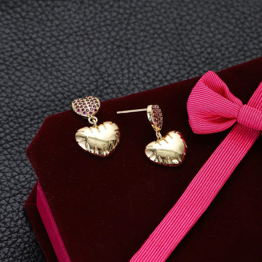 1 Pair Modern Style Classic Style Heart Shape Plating Inlay Copper Zircon Gold Plated Drop Earrings